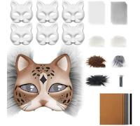 42Pcs Therian DIY Mask Kit, Therian Cat Mask Kit DIY Blank Paper Masks DIYBlank Cat For Masquerade Ca Making Masks Kits,