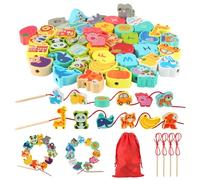 42Pcs Toddler Threading Toys, Wooden Montessori Toys for 2 3 Year Olds Girls Boys, Fine Motor Skills Toys for 5 Year Olds, Educational Learning Toys Gifts Toddler Threading Beads Crafts Activities