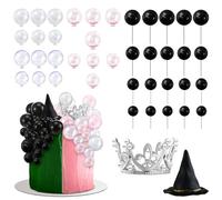 42PCS Wizard Theme Cake Topper HSYWSH-wicked cake topper Witch Theme Cake Decorations Plastic Witch Black Hat Silver Crown and Mini Balloons Cake Topper Set for Birthday Party Supplies (Black Pink)