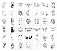 42sheets Black And White Line Tiger Fish Funny Cat Sun Star Succubus Tattoo Stickers For Women Waterproof