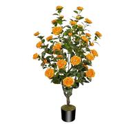43.3"/3.6FT Artificial Tree with Camellia Flowers Fake Fall Tree with 32 Blooming Flowers Orange Tree for Autumn Home Front Door Outdoor Indoor Decor (Including Dried Moss)