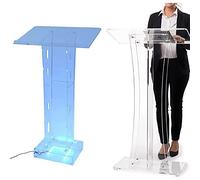 43.3" Acrylic Church Pulpit Stand - LED Multicolor Lighted Podium Curved Design for Enhanced Visibility Ideal Lectern for Churches & Events