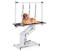 43.3" Hydraulic Dog Grooming Table for Pet, Heavy Duty Structural Hydraulic Max Load 350Lbs Professional Pet Grooming Table with Adjustable Overhead Arm & Noose Height Range 22''-39'' (White)
