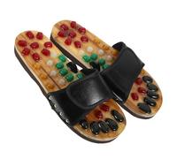 43-44 Black Slippers Jade Massage Size Cobblestone for Men | Acupressure Slippers Men, Textured Bathroom Slippers, Pu and Eva, Long Wear for Family and Friends