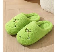 (43 44) Women Warm Cotton Slippers for Couples Men An Soft-soled New Thick-soled Shoes Thick Non-slip Cute Home Christmas Grinch