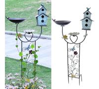 43.5" H Bird Bath and Metal Birdhouses for Outdoors,Metal Standing Bird Bath and Climbing Plant Trellis 4-in-1,Garden Yard Decor