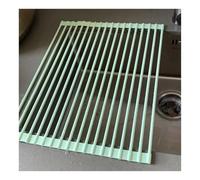 43/52 CM Expandable Roll Up Dish Drying Rack, Collapsible Anti-Slip Heat-Resistant Multipurpose Dishes Drainer for Kitchen Counter(Green,52x33cm/20.5x13.0in)