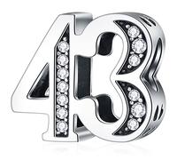 43 Birthday Charms fits Pandora Milestone Charm Bracelet, 925 Sterling Silver 43rd Anniversary Beads with CZ Birthstones, Number 43 Years Old Gifts for Mummy/Mom/Sister/Dad