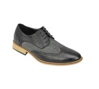 (43, Black-Grey) Mens Classic Gatsby Style Tweed Herringbone Formal Brogue Shoes Oxford Lace Ups