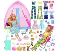 43 Clothing Camping Sets Compatible with Barbie 11.5 Inch Doll, 1 Tent 1 Deck Chair 4 Tops 4 Trousers 1 Skirt 1 Binoculars 1 Travel Luggage 24 Accessories 6 Shoes for 11.5 Inch Doll Girls Gift Random