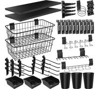 43 Pcs Slatwall Accessories Organizer Kit with Slatwall Hook, Slatwall Shelves, Slatwall Basket, Slatwall Bin, Slatwall Cup, Slatwall Screwdriver Holder for Organizing Various Tools (Black)