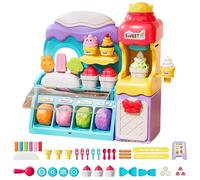 43-Piece Dream Ice Cream Shop DIY Playset - with Ice Cream Maker Model, 6-Color Clay & Molds, Pretend Role Play, Safe ABS Material, Creative Gift for Girls 3-8 Years Old