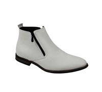 (43, White) Mens Chelsea Boots Retro Classic Low Ankle 2 Zip Smart Casual Shoes UK Sizes