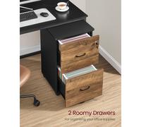 (43 x 44.5 x 72 cm, Honey Brown, Ink Black) 2-Drawer Filing Cabinet, Mobile Printer Stand with Lock, File Organizer for Home Office, Modern