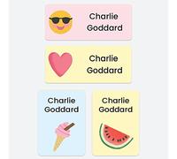 43 x Mixed Pack No Iron Personalised Stick On Waterproof Washable Name Labels Clothes, School Uniform, Equipment, Shoes and More. School, Nursery, Day Care, Hospital - Cute Icons Heart Mix