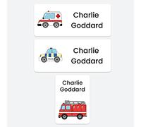 43 x Mixed Pack No Iron Personalised Stick On Waterproof Washable Name Labels Clothes, School Uniform, Equipment, Shoes and More. School, Nursery, Day Care, Hospital - Emergency Vehicles