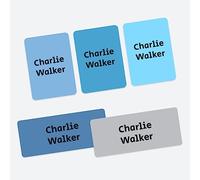 43 x Mixed Pack Personalised Stick On Waterproof Name Labels - Blue Mix