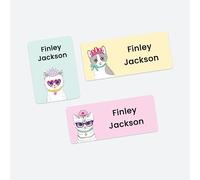 43 x Mixed Pack Personalised Stick On Waterproof Name Labels - Cool Princess Kittens