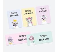 43 x Mixed Pack Personalised Stick On Waterproof Name Labels - Cool Princess Puppies