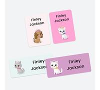 43 x Mixed Pack Personalised Stick On Waterproof Name Labels - Cute Puppy & Kitten Princess
