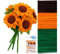 430 Pcs Pipe Cleaners for Craft, Pipe Cleaners for Craft Flowers, Pipe Cleaner Flower Kit with Pipe Cleaners, Instruction, Scissor, 4 Florist Wire for Home Decoration Art and Craft Projects-5 Flower