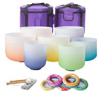 432/440 Hz Frosted Chakra Quartz Crystal Singing Bowls Set Of 7 For Sound Healing - Complete With Carry Case Bag, Silk Brocade Cushion(Size:432 hz 6-12inch 7pcs)