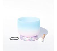 432 Hz 8/10/12 Inch Note C/D/E/F/G/A/B Frosted Crystal Singing Bowl With Rubber Hammer And Silk Brocade Cushion, Gift For Yoga Meditation Zen,Blue,G Note,8 Inch