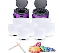 432 Hz Crystal Singing Bowls Chakra Set Of 7 Frosted Quartz Crystal Singing Bowls With 2 Pcs Carrying Case Bag, For Sound Healing,White,432 Hz 6,12 Inch