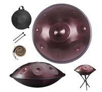 432 Hz Handpan Drum 22 Inch Steel Tongue Percuss Instrument in Re Minor Yoga Sound Therapy Includes Soft Bag Mallets Tr (Brown 440Hz 12 Notes)