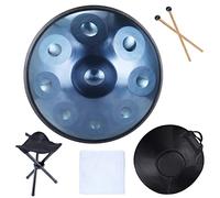 432 Hz Handpan Steel Drum 9 Notes With Handpan Stand, Handpan Case, 22 Inch ''Gold Performer'' D Minor, Support Handle (Blue)