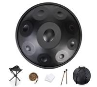 432 Hz Handpan Steel Drum, Golden Handpan Drum Percussion, 9/10/12/14 Notes 22 Inch ''Gold Performer'' In D Minor With Soft Handpan Case, Durable Handpan Stand And Dust-Free Cloth (Color : Black, Si