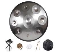 432 Hz Handpan Steel Drum, Golden Handpan Drum Percussion, 9/10/12/14 Notes 22 Inch ''Gold Performer'' In D Minor With Soft Handpan Case, Durable Handpan Stand And Dust-Free Cloth (Color : Silver, S