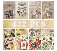 432 pcs Vintage Postage Stamp Stickers, VEINARDYL 8 Styles Retro Scrapbook Paper Stickers Aesthetic Botanical Decorative Paper for Journaling Scrapbooking Bullet Journal Diary Planner DIY Art Craft