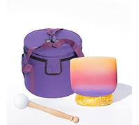 432Hz/440Hz Rainbow Crystal Singing Bowl C/D/E/F/G/A/B Note With Heavy Duty Carrying Case+Silk Brocade Cushion Gift For Yoga Meditation Therapy,E Solar,440Hz12’’