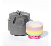 432Hz/440Hz Rainbow Crystal Singing Bowl C/D/E/F/G/A/B Note With Heavy Duty Carrying Case+Silk Brocade Cushion Gift For Yoga Meditation Therapy,B Crown,440Hz8’’