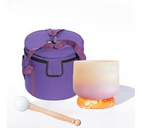 432Hz/440Hz Rainbow Crystal Singing Bowl C/D/E/F/G/A/B Note With Heavy Duty Carrying Case+Silk Brocade Cushion Gift For Yoga Meditation Therapy,D Navel,440Hz12’’
