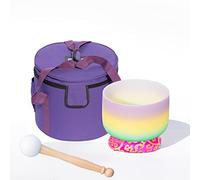 432Hz/440Hz Rainbow Crystal Singing Bowl C/D/E/F/G/A/B Note With Heavy Duty Carrying Case+Silk Brocade Cushion Gift For Yoga Meditation Therapy,B Crown,432Hz12’’