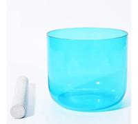 432Hz 6 Inch B Note Crown Chakra Colored Singing Bowl for Yoga Meditation & Sound Bath, Quartz Sound Bowl with Sudede Mallet & O-ring(Cyan)