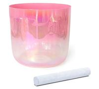 432Hz 7 inch A Note Third Eye Chakra Alchemy Sound Bowl, Colored Crystal Singing Bowl for Yoga Meditation & Sound Healing, Quartz Chakra Bowl with Free Acrylic Striker & O-ring, Rose Pink Gradient