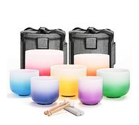 432HZ 7PCS Set Of 6-12 Inch Aria Gradient Design Frosted Quartz Crystal Singing Bowls With Free 2 PCS Travel Carry Case Bag…