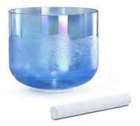 432Hz Blue Crystal Singing Bowl with Suede Mallet & O-ring, Cosmic Light Alchemy Bowl Sound Bowl for Yoga Meditation Sound Healing(G note,6 inch)
