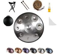 432Hz Handpan - 9/10/12 Note Steel Tongue Drum 55cm - Sound Healing, Mtat, Yoga - Includes Mallet Stand, Silver h, Perfect for Mindfulness