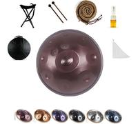 432Hz Handpan Drum - 12 Note Steel Tongue Drum 55cm - Sound Healing, Mtat & Yoga - Includes Mallets & Stand - Purple Color, 440Hz Tuning