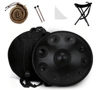 432Hz Handpan Drum for Mtat 22" 12-Note Tongue Drum in D Minor Sound Healing Instrument with Bag & Stic Perfect for Yoga & Relaxat (Black)