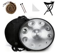 432Hz Handpan Drum for Mtat 9/10/12 Notes 22-Inch Tongue Drum in D Minor Sound Healing Instruments with Bag Stic Tr (Silver 432Hz 9 Notes)