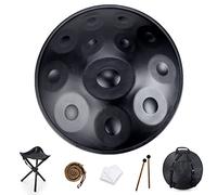 432Hz Handpan Drum in D Minor, 12 Notes 22 Inch Steel Hand Drum, Handmade Healing Musical Instrument Gift, Musical Performance with Soft Bag (Black)