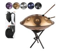 432Hz Handpan Drum in D Minor Steel Hand Drum, Soft Hand Pan Bag, Handpan Mallet, Handpan Stand, Dust Free Cloth 22 Inches 9/10/12 Notes (Color : 432HZ-Gold, Size : 9 note)
