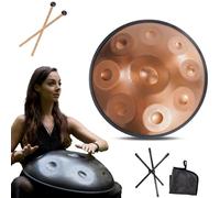 432Hz Handpan Instrument - 9/10/12 Note Steel Tongue Drum - 55cm Hand Pan Drum with Beater Stand for Sound Healing，Professional Steel Handpan Percussion Instrument(Gold,9Notes)