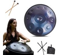432Hz Handpan Instrument - 9/10/12 Note Steel Tongue Drum - 55cm Hand Pan Drum with Beater Stand for Sound Healing,Professional Steel Handpan Percussion Instrument(Blue,9Notes)