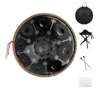 432HZ Handpan Set-Premium 22 Inches 9 Sounds D Minor Steel Hand Pan,Handpan Drum Instrument for Adults,Print Black